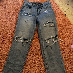 dark wash ripped jeans mom jeans